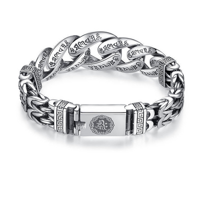 📿 50% DE RÉDUCTION! ✨ Bracelet mantra rétro – Six syllabes, argent vintage & double chaîne ✨