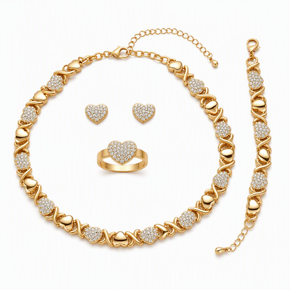 💎 50% DE RÉDUCTION! 👑 Parure 4 pièces cœur – Plaqué or, strass & élégante ✨