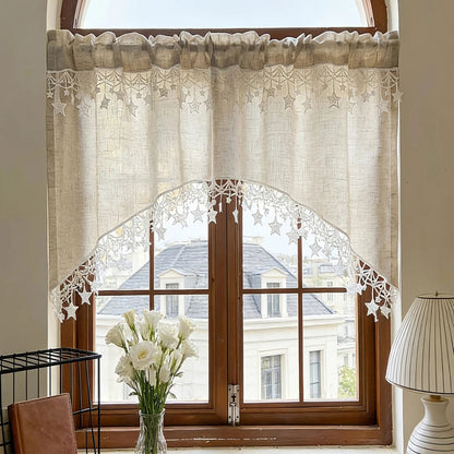🌿 50% DE RÉDUCTION! ⭐ Rideau champêtre – Bordure dentelle étoilée & 10 tailles ✨