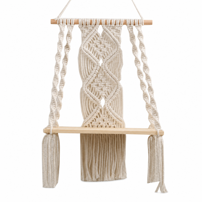 🌿 50% DE RÉDUCTION! 🪴 Étagère murale macramé – Tissage artisanal & plateau bois ✨