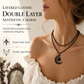 🌙 50% DE RÉDUCTION! 🖤 Collier gothique – Perles cristal & pendentif lune ajourée ✨