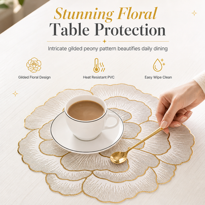 🌸 50% DE RÉDUCTION! 🍽️ Set de table PVC pivoine – Thermique, antidérapant & 38cm ✨