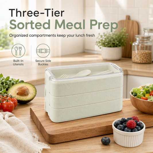 🍱 50% DE RÉDUCTION! 🍴 Boîte bento 3 étages – Avec set de couverts & pratique ✨