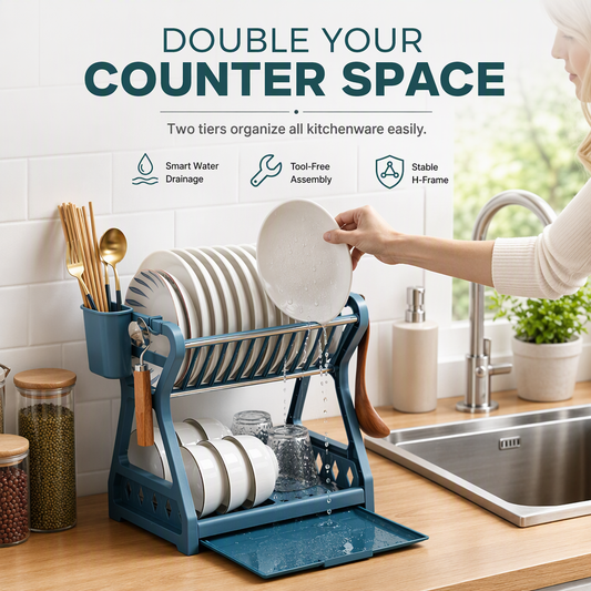 🍽️ 50% DE RÉDUCTION! 🧺 Égouttoir multi-niveaux – Structure acier & rangement vaisselle ✨