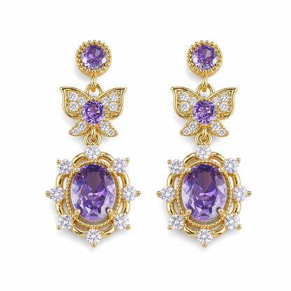 🦋 50% DE RÉDUCTION! 💜 Parure papillon – Bague & boucles zircon violet ✨
