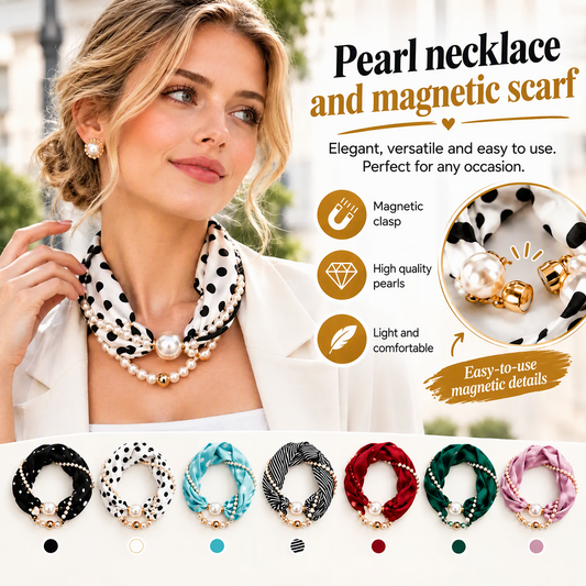 📿 50% de Réduction 🧣 Collier Foulard à Perles – Élégance Intemporelle, Nœud Ajustable & Bijou Sans Piercing 🤍