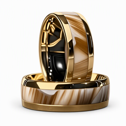 💍 50% DE RÉDUCTION! ✨ Bague anneau unisexe – Acier doré & liseré émaillé rayé ✨