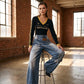 👖 60% DE RÉDUCTION 💙 Jean femme taille asymétrique jambe large – Coupe 3D, lavage décoloré & silhouette ultra large – Tailles S-2XL – idéal streetwear ou mode affirmée ✨